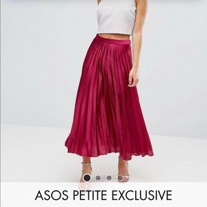 pleated satin midi skirt
